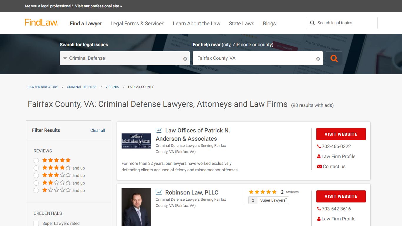 Top Criminal Defense Lawyers in Fairfax County, VA | FindLaw